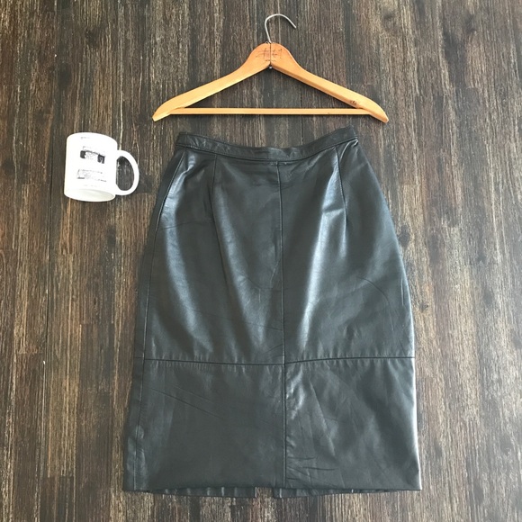 Vintage Dresses & Skirts - 1980  Black Leather Pencil Skirt
